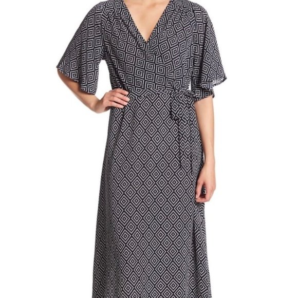 PLEIONE Brand Size large Black and White Geometric Wrap Maxi Dress - Picture 6 of 7